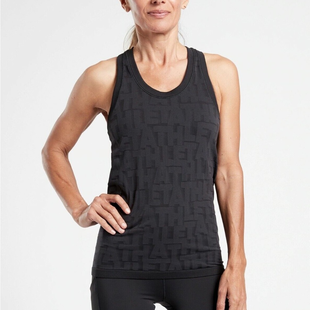 Athleta Black Logo Stretch Tank Top size Large